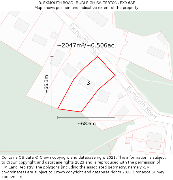 3, EXMOUTH ROAD, BUDLEIGH SALTERTON, EX9 6AF: Plot and title map