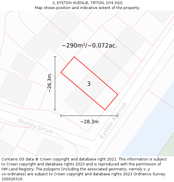 3, EYSTON AVENUE, TIPTON, DY4 0QG: Plot and title map