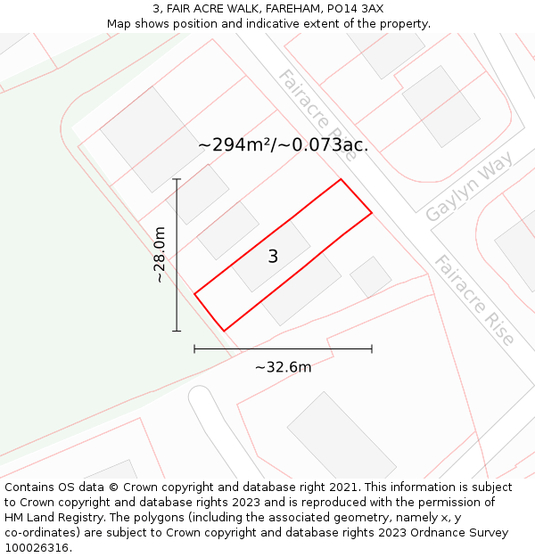 3, FAIR ACRE WALK, FAREHAM, PO14 3AX: Plot and title map