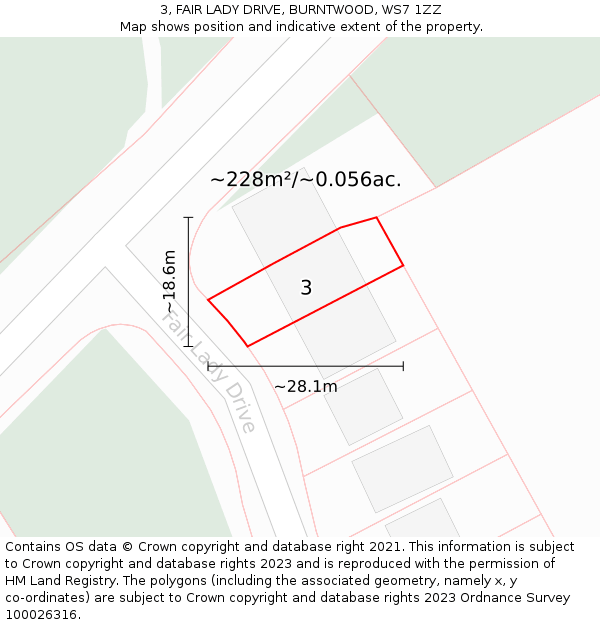 3, FAIR LADY DRIVE, BURNTWOOD, WS7 1ZZ: Plot and title map