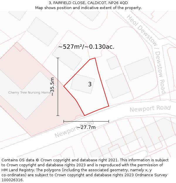 3, FAIRFIELD CLOSE, CALDICOT, NP26 4QD: Plot and title map