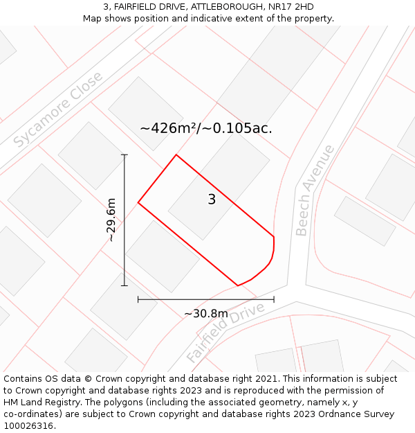 3, FAIRFIELD DRIVE, ATTLEBOROUGH, NR17 2HD: Plot and title map