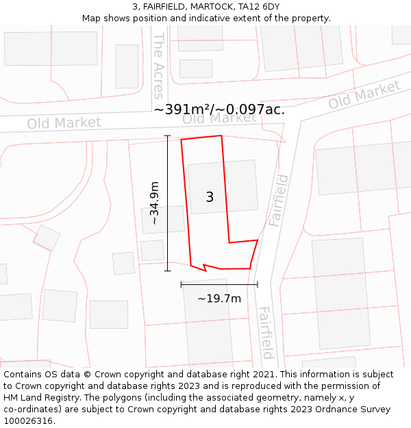 3, FAIRFIELD, MARTOCK, TA12 6DY: Plot and title map