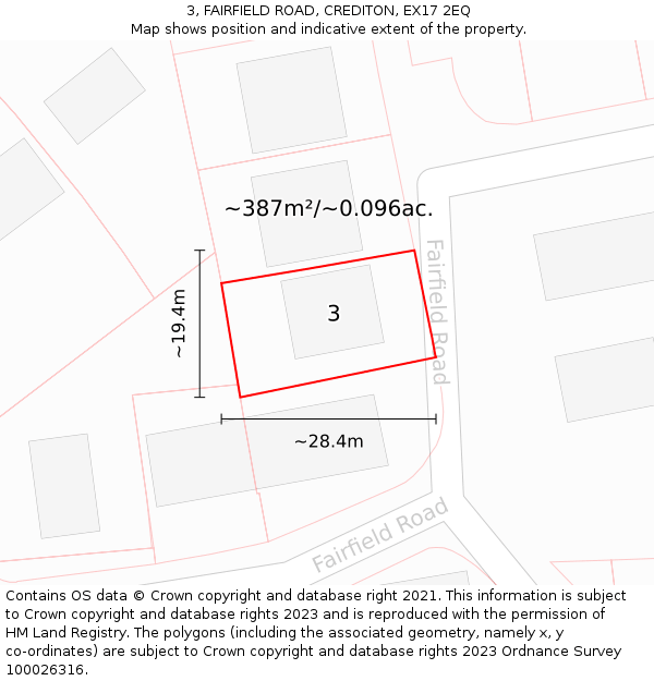 3, FAIRFIELD ROAD, CREDITON, EX17 2EQ: Plot and title map