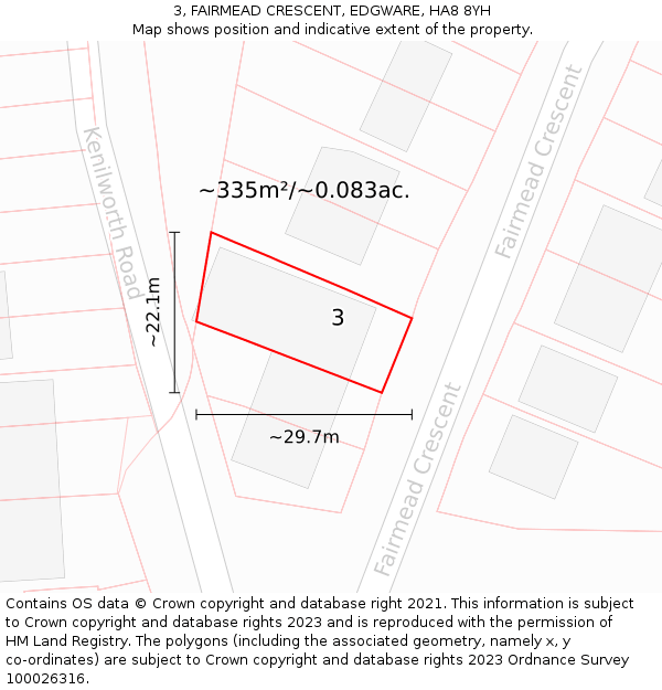 3, FAIRMEAD CRESCENT, EDGWARE, HA8 8YH: Plot and title map