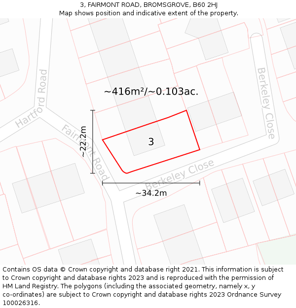 3, FAIRMONT ROAD, BROMSGROVE, B60 2HJ: Plot and title map