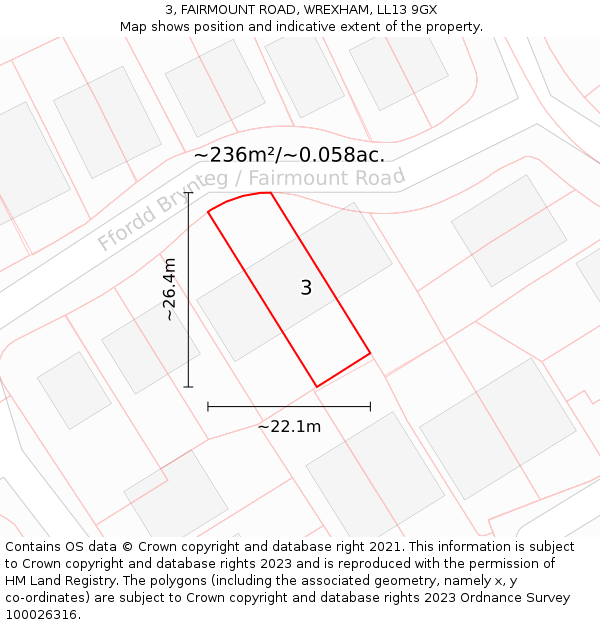 3, FAIRMOUNT ROAD, WREXHAM, LL13 9GX: Plot and title map