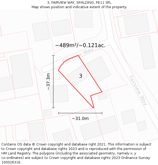 3, FAIRVIEW WAY, SPALDING, PE11 3PL: Plot and title map