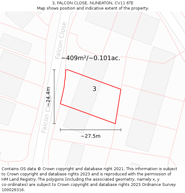 3, FALCON CLOSE, NUNEATON, CV11 6TE: Plot and title map