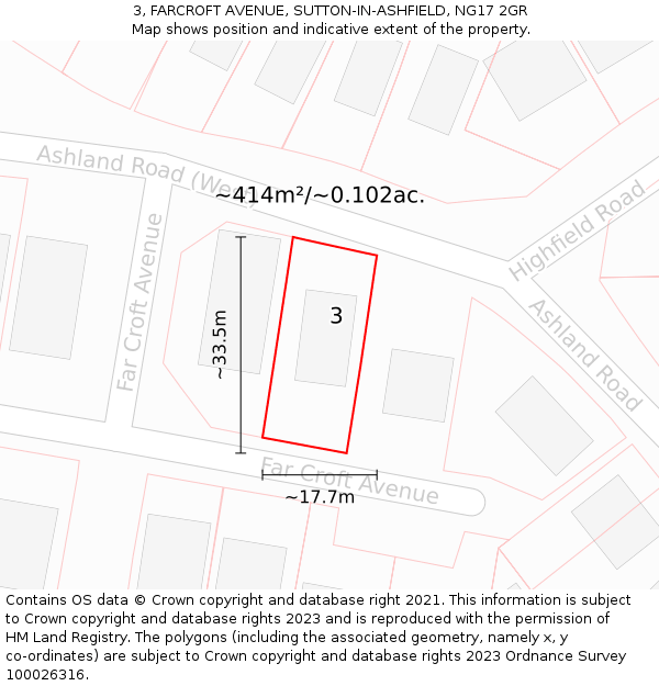 3, FARCROFT AVENUE, SUTTON-IN-ASHFIELD, NG17 2GR: Plot and title map