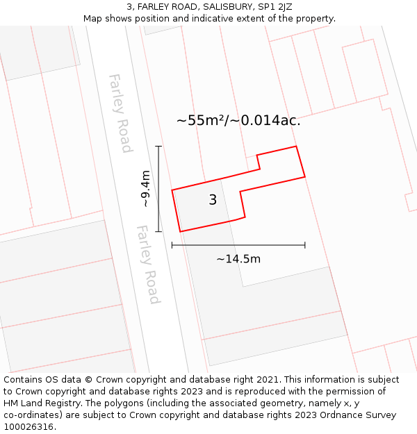 3, FARLEY ROAD, SALISBURY, SP1 2JZ: Plot and title map