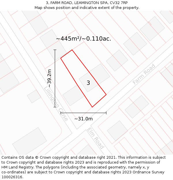 3, FARM ROAD, LEAMINGTON SPA, CV32 7RP: Plot and title map