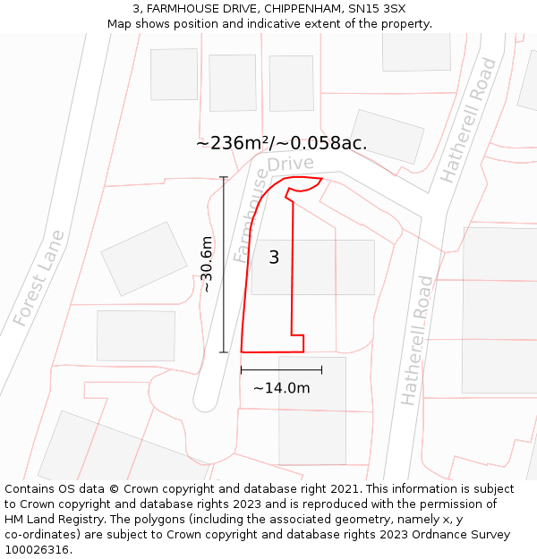 3, FARMHOUSE DRIVE, CHIPPENHAM, SN15 3SX: Plot and title map