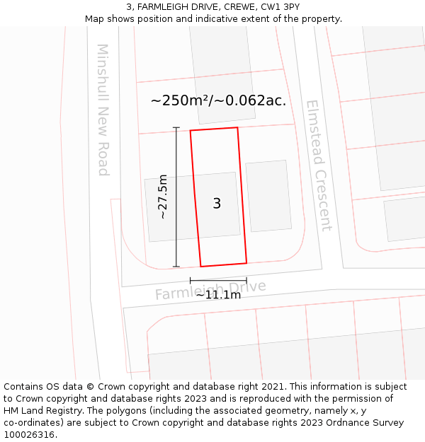 3, FARMLEIGH DRIVE, CREWE, CW1 3PY: Plot and title map