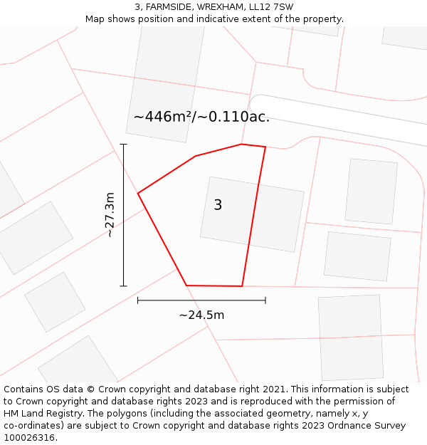 3, FARMSIDE, WREXHAM, LL12 7SW: Plot and title map