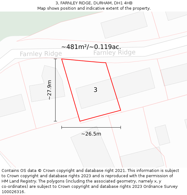 3, FARNLEY RIDGE, DURHAM, DH1 4HB: Plot and title map