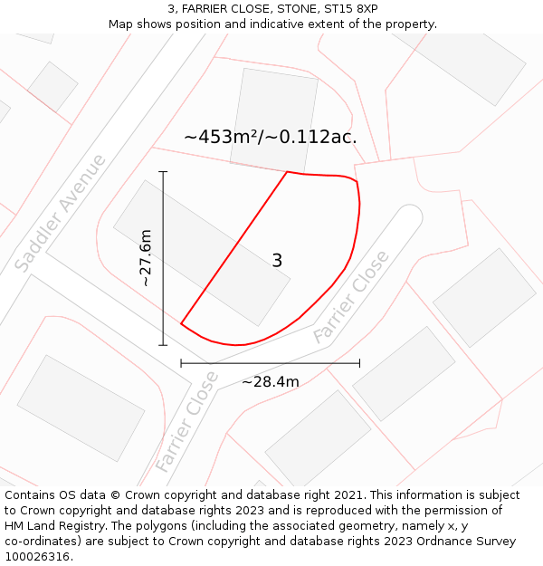 3, FARRIER CLOSE, STONE, ST15 8XP: Plot and title map