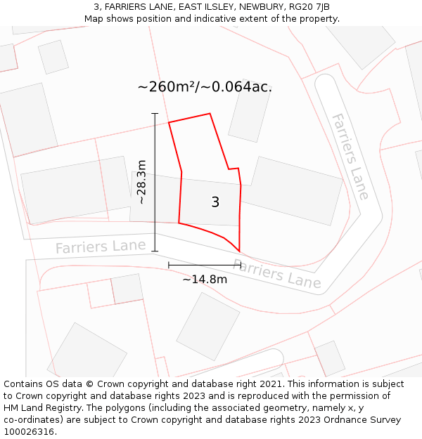 3, FARRIERS LANE, EAST ILSLEY, NEWBURY, RG20 7JB: Plot and title map