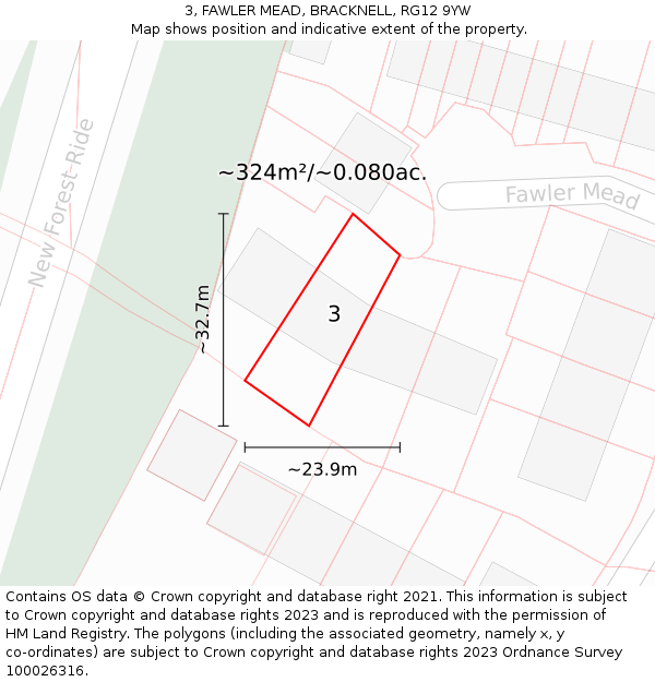 3, FAWLER MEAD, BRACKNELL, RG12 9YW: Plot and title map