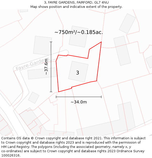 3, FAYRE GARDENS, FAIRFORD, GL7 4NU: Plot and title map