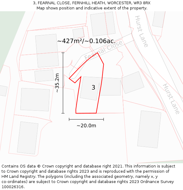 3, FEARNAL CLOSE, FERNHILL HEATH, WORCESTER, WR3 8RX: Plot and title map