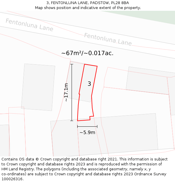 3, FENTONLUNA LANE, PADSTOW, PL28 8BA: Plot and title map