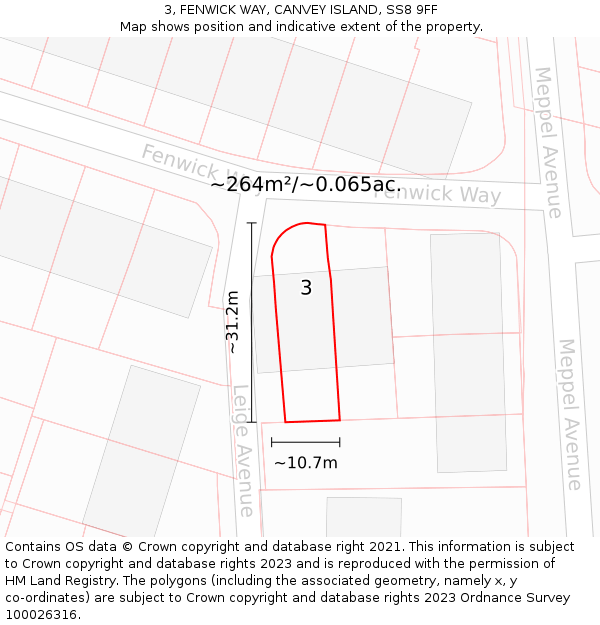 3, FENWICK WAY, CANVEY ISLAND, SS8 9FF: Plot and title map