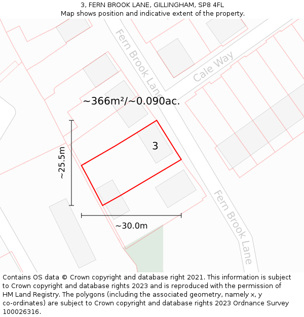 3, FERN BROOK LANE, GILLINGHAM, SP8 4FL: Plot and title map