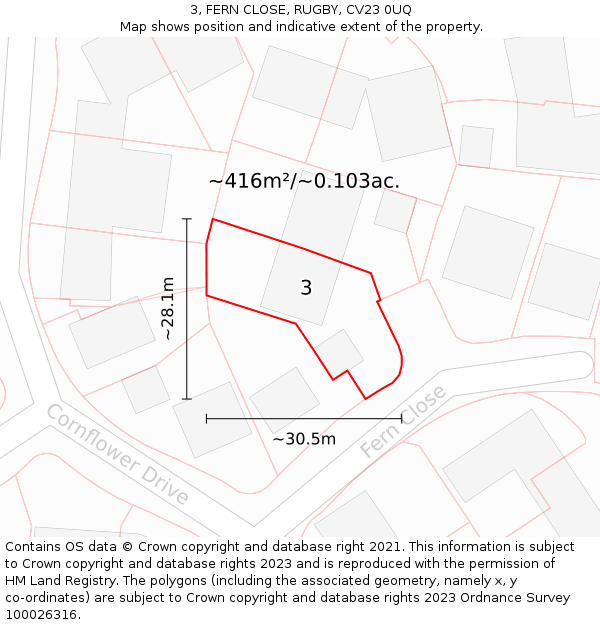 3, FERN CLOSE, RUGBY, CV23 0UQ: Plot and title map