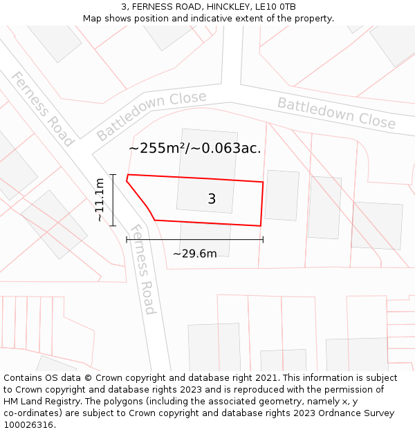 3, FERNESS ROAD, HINCKLEY, LE10 0TB: Plot and title map