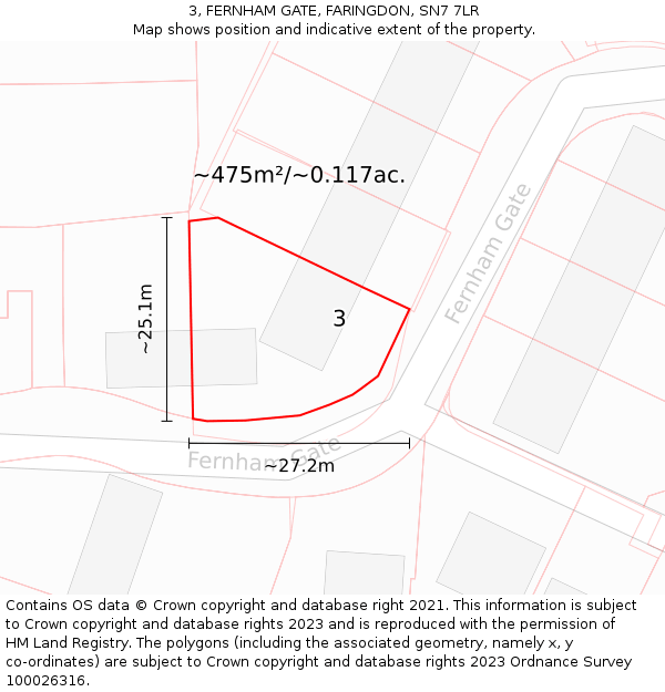 3, FERNHAM GATE, FARINGDON, SN7 7LR: Plot and title map