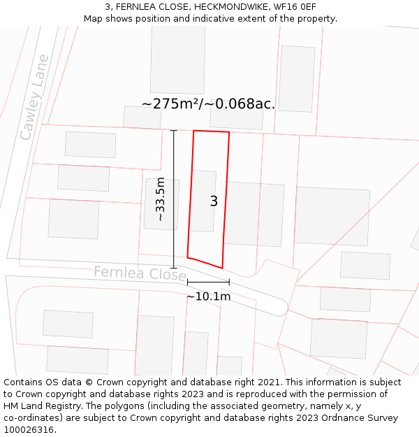 3, FERNLEA CLOSE, HECKMONDWIKE, WF16 0EF: Plot and title map
