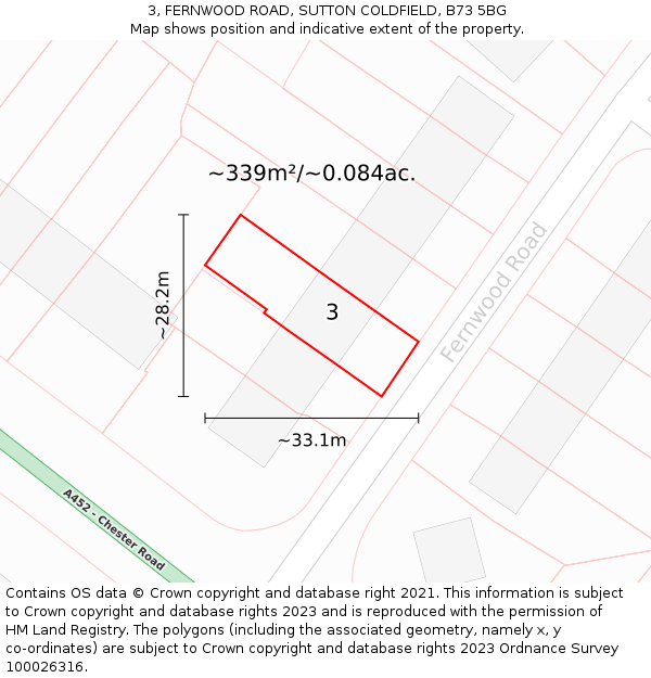 3, FERNWOOD ROAD, SUTTON COLDFIELD, B73 5BG: Plot and title map