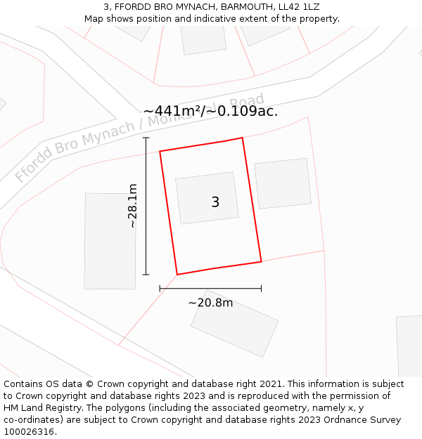 3, FFORDD BRO MYNACH, BARMOUTH, LL42 1LZ: Plot and title map