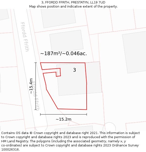 3, FFORDD FFRITH, PRESTATYN, LL19 7UD: Plot and title map