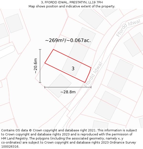 3, FFORDD IDWAL, PRESTATYN, LL19 7PH: Plot and title map