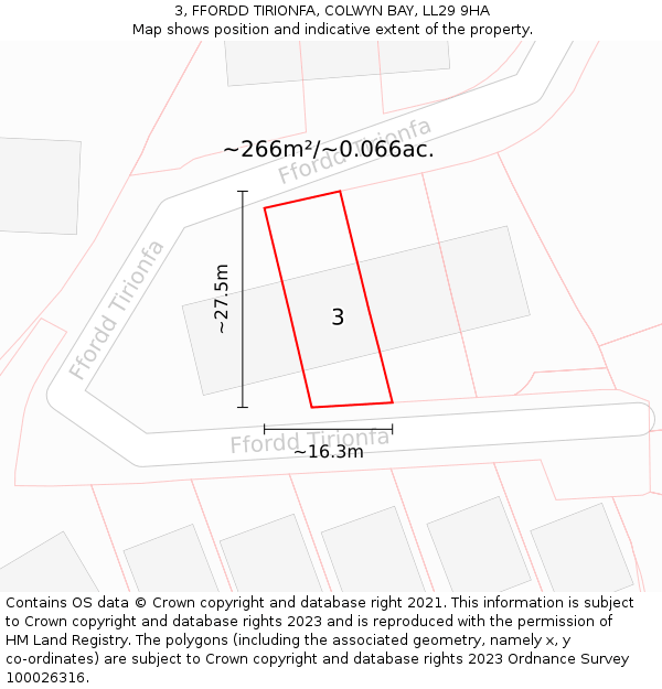 3, FFORDD TIRIONFA, COLWYN BAY, LL29 9HA: Plot and title map