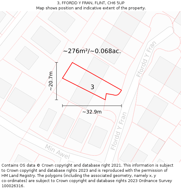 3, FFORDD Y FRAN, FLINT, CH6 5UP: Plot and title map