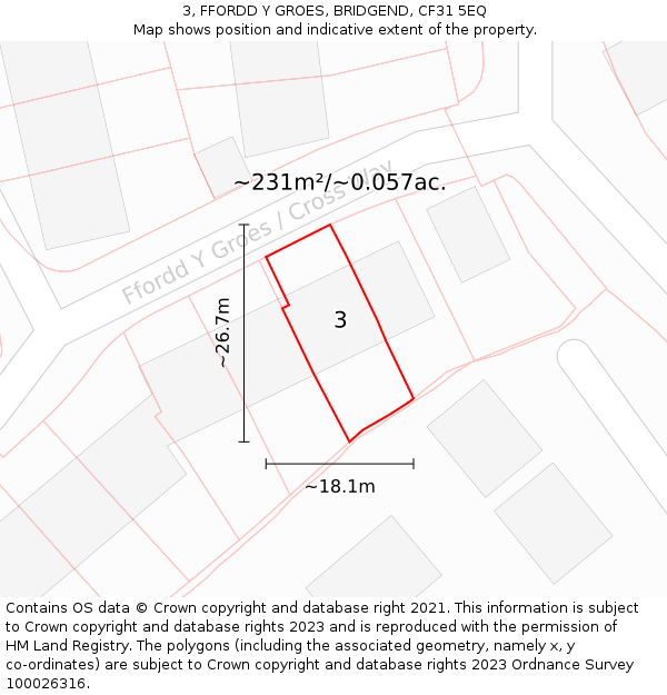 3, FFORDD Y GROES, BRIDGEND, CF31 5EQ: Plot and title map