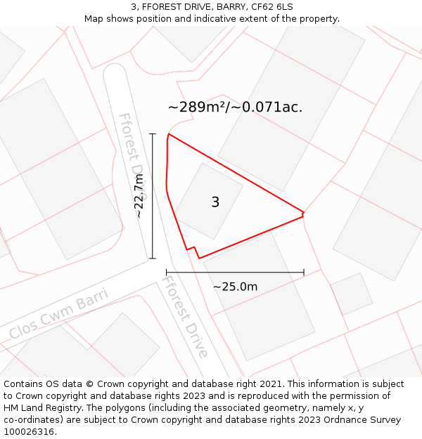 3, FFOREST DRIVE, BARRY, CF62 6LS: Plot and title map