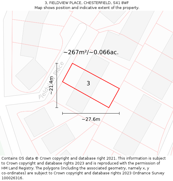 3, FIELDVIEW PLACE, CHESTERFIELD, S41 8WF: Plot and title map