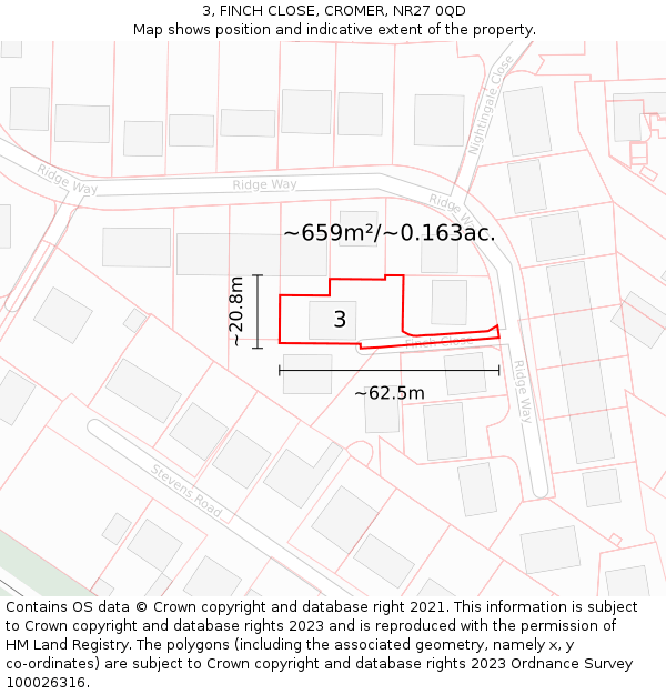 3, FINCH CLOSE, CROMER, NR27 0QD: Plot and title map