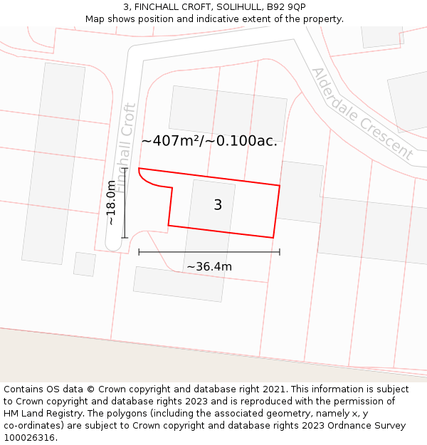3, FINCHALL CROFT, SOLIHULL, B92 9QP: Plot and title map