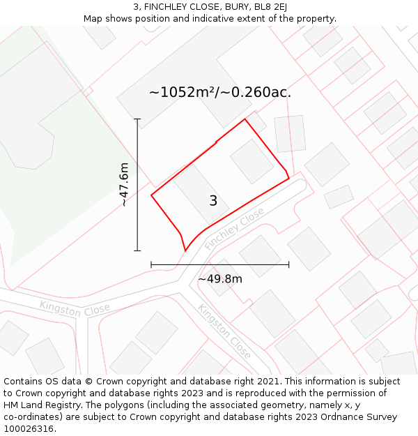 3, FINCHLEY CLOSE, BURY, BL8 2EJ: Plot and title map