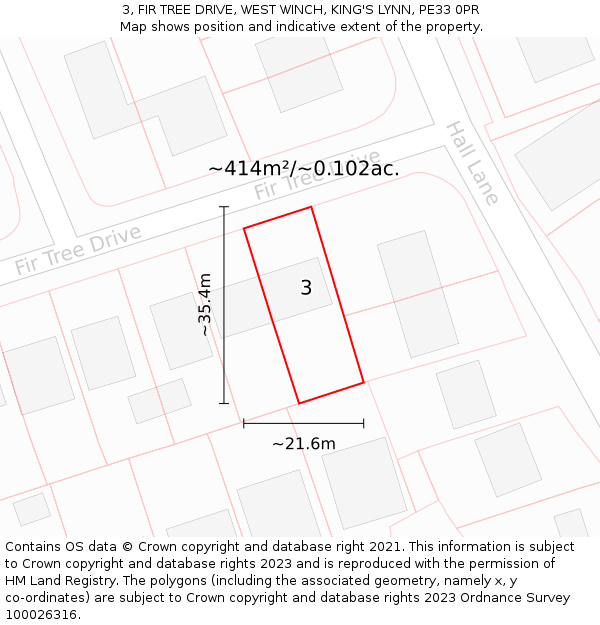 3, FIR TREE DRIVE, WEST WINCH, KING'S LYNN, PE33 0PR: Plot and title map