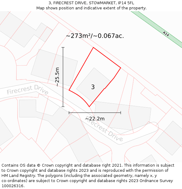 3, FIRECREST DRIVE, STOWMARKET, IP14 5FL: Plot and title map