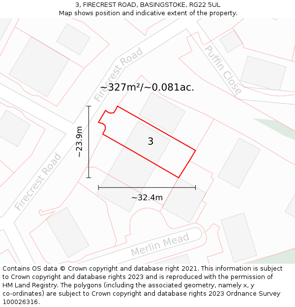 3, FIRECREST ROAD, BASINGSTOKE, RG22 5UL: Plot and title map