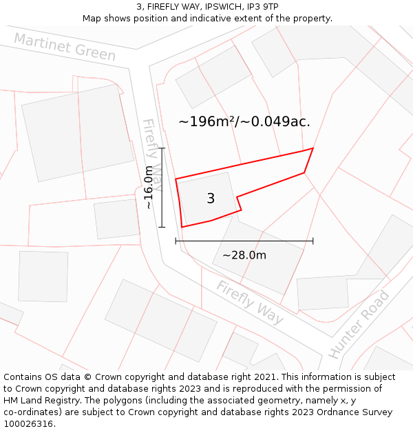 3, FIREFLY WAY, IPSWICH, IP3 9TP: Plot and title map