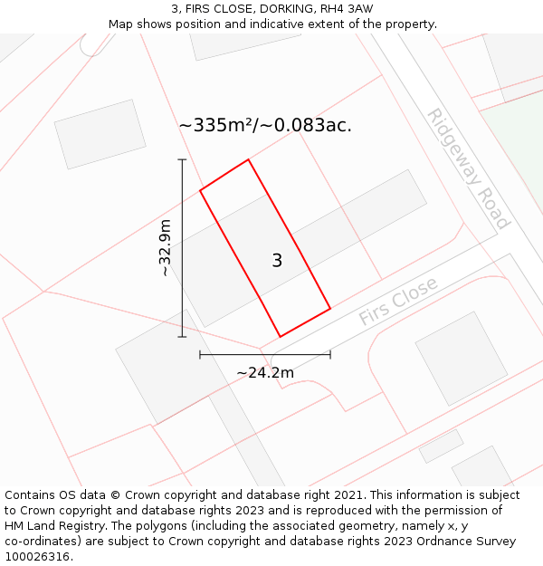 3, FIRS CLOSE, DORKING, RH4 3AW: Plot and title map