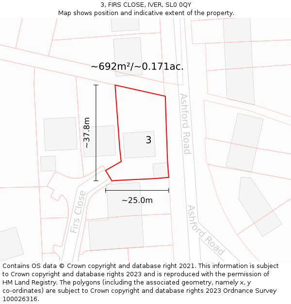 3, FIRS CLOSE, IVER, SL0 0QY: Plot and title map